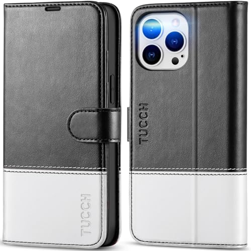 TUCCH Wallet Case for iPhone 14 Pro Max (6.7), Black & White