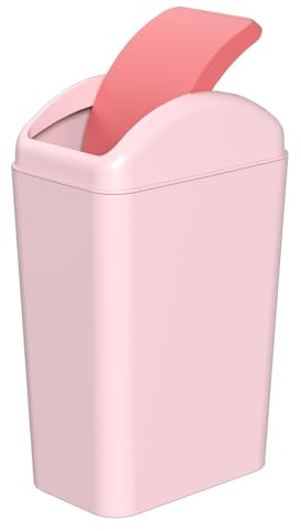 Wakikini 15 L Kitchen Bin with Swing Lid, Small Plastic Trash Bin, Pink | Slim Swing Top Waste Bin for Office, Under Sink, Bedroom, Bathroom