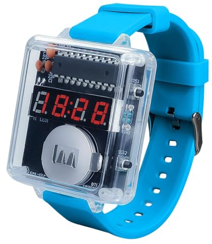 4-stellige Digitale Armbanduhr Löt Bausatz, Digitaluhr Löten übungsset Einstellbare Datum/Woche Anzeige, DIY Löten Bausatz mit transparentem Gehäuse für Studenten, Technikfans & STEM Projekte