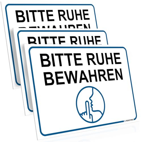 PRINTIMA 3x Schild BITTE RUHE BEWAHREN 32x21 cm – Ruheschild aus PCV mit Montageset – Lärmschutz-Hinweis für Klinik, Wartezimmer, Büro, Bibliothek oder Pflegeeinrichtung