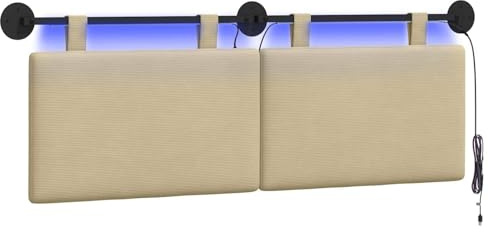 vidaXL Hängendes Kopfteil Mit LED Licht Hellgrün-Grau Cordstoff, Moderner rechteckiger Wand-Kopfteil, weich gepolstert, verstellbare Rückenlehne, platzsparender Bett-Zubehör