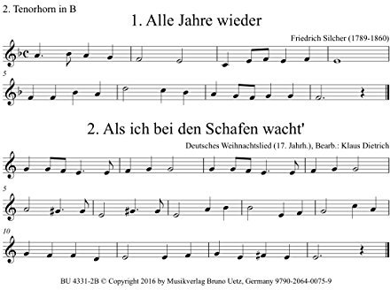 Fröhliche Weihnachten. 35 der schönsten Weihnachtslieder für 2. Stimme Tenorhorn in B im Posaunenquartett (Alternativstimme)