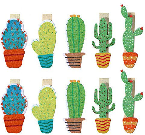 BESTOYARD 50pcs Mini Pinces à Linge en Bois Porte Photo Pince Clip Colorées Cactus Deco avec Ficelle de Jute