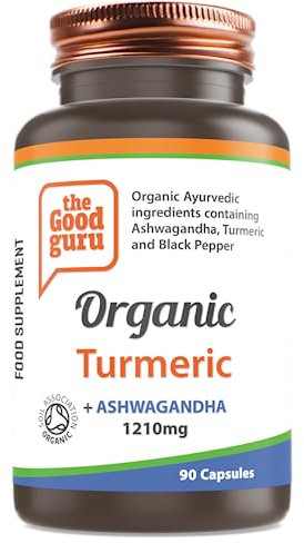 Organic Turmeric + Ashwagandha + B.Pepper (90 Capsules 1,210mg Per Serving) by | Ashwaganda Tablets for Immunity, Digestive Aid, Skin Care, Weight Loss | Painkiller and Powerful Superherb