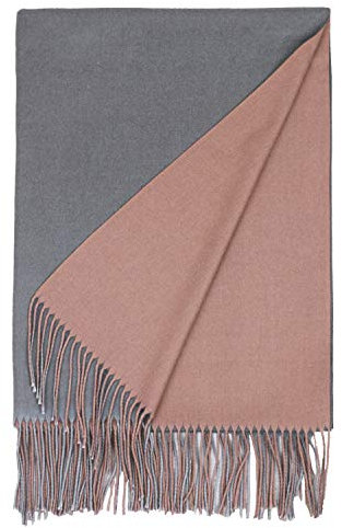 PB-SOAR Damen XXL Zweifarbiger Schal für Winter, Schals Winterschal Damenschal Halstuch Pashmina Stola mit Fransen (Altrosa/Dunkelgrau)