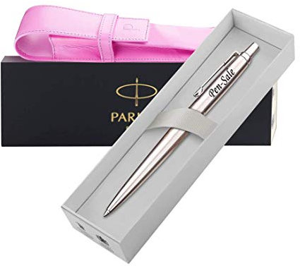 PARKER Personalised Gifts For Him -Engraved Ballpoint/Fountain Pen/Set Personalised Gifts For Anniversary, Wedding or Gift Idea, Gifts for men, Gifts for woman With Pink Leather Pouch- Free Engraving