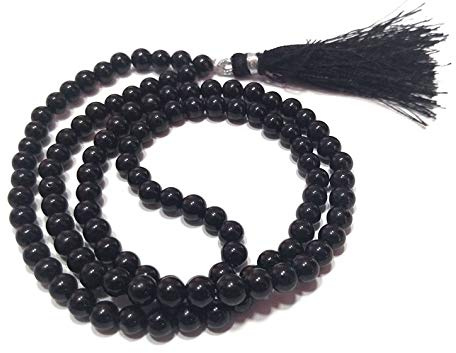 Mala Halskette, natur AAA schwarzer Turmalin 108 Mala schwarzer Turmalin Japa Mala 108 Gebetskette | Mala Halskette handgeknüpft Mala Armband 8 mm runde Perlen Meditation Quaste Buddhistische Mala