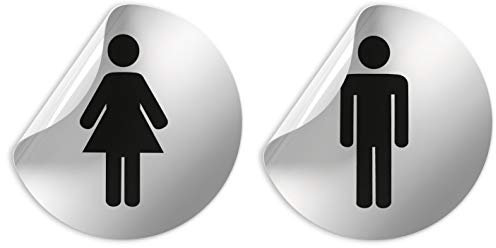 Kinekt3d Leitsysteme Folienschild Schild - D = 100 mm PVC Silber - Robuste Kratzfeste Folie - UV beständig - Perfekt für Glastüren und alle glatten Flächen (WC Toiletten Set Damen + Herren (Design A))