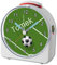 CreaDesign, WU-71-1019, Fußball, analog Kinderwecker weiß, Funkwecker mit Sweep-Uhrwerk und fluoreszierenden Zeiger und Licht, personlisiert mit Namen, 10,2 x 4,6 x 11 cm
