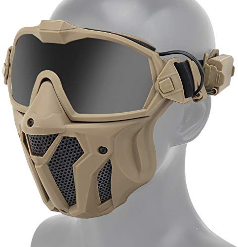 ATAIRSOFT Taktisch Airsoft Anti-Beschlag Anti-Ultraviolett UV Schutzbrille und Netzmaske Set mit Austauschbaren Gläsern (TAN)