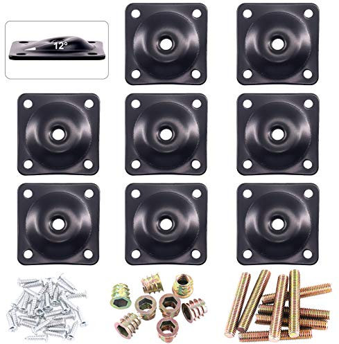 Glarks Lot de 8 plaques de montage noires pour pieds de meubles, 8 plaques de fixation à 12 degrés avec 40 boulons de suspension de 0,6 cm pour meubles, canapés, sièges (12 degrés)
