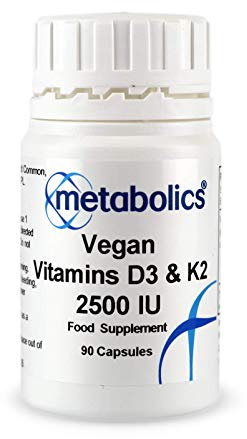 Vegan Vitamin D3 and K2 2500 IU | Vegan Vitamin D Supplement | Vitamin D and K2 Complex- Made in The UK, Supports Healthy Bones, Teeth and Cell Division