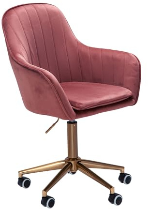 FineBuy Design Schreibtischstuhl mit Rollen - Samt Bezug gepolstert, Bürostuhl höhenverstellbar & drehbar, Sessel Drehstuhl Rosa