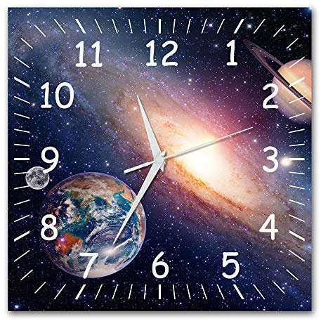 Bilder-Manufaktur BM Funk Quarz Wanduhr Funkwanduhr Funkwanduhren Funkuhr Funkuhren kein Ticken lautlos geräuschlos leise modern ohne Tickgeräusche groß XXL Wohnzimmer Küche Weltall Erde 9407-1a WZ