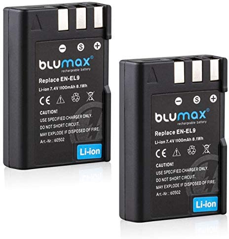 2xBlumax Akku für Nikon EN-EL9 Li-Ion 1100 mAh
