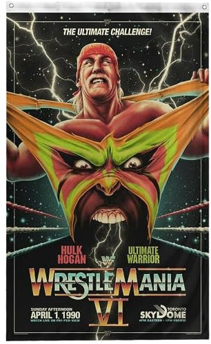 WWE WWF Wrestlemania Ultimate Warrior Hulk Hogan Banner Flagge 90 x 150 cm