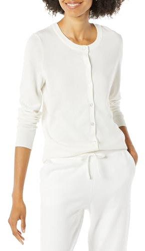 Amazon Essentials Women's Lightweight Crewneck Cardigan Jumper (Available in Plus Size), Ivory, M