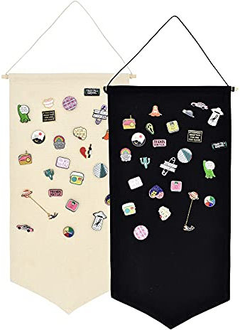 Winmany Aufbewahrungskoffer für Brosche und Schmuck, aus Segeltuch, Emaille, Anstecknadel, Banner, Halter, Ohrringe, Halskette, Glitzer, Sammlungs-Organizer(schwarz + weiß)