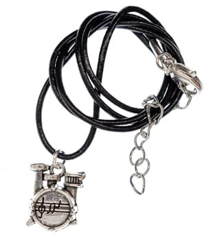 Miniblings Schlagzeug Musik Halskette Kette Schlagzeuger Trommel Drummer - Handmade Modeschmuck - Lederkette Leder