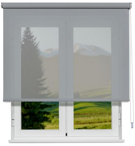 VIEWTEX Seitenzugrollo Screen 10% Öffnungsgrad Perlgrau 105 x 190 cm 5 Jahre Garantie
