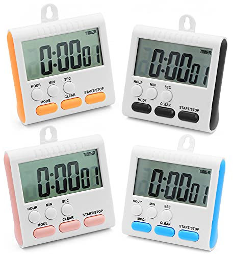 Minuteur de Cuisine 24 Heures,4 Pièces Timer Enfant,Chronomètre Minuteur Numérique 4 Couleurs avec Alarme Grand Format pour Cuisine Douche Salle De Bain Enfants Enseignant Salle De Classe (6 Boutons)