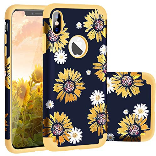 Fingic iPhone XS Max Case,XS Max Case for girls,iPhone XS MAX Case Sunflower Slim Fit Hard PC Soft Silicone Rubber Bumper 2 in 1 Hybrid Protection Shockproof Anti-Scratch Phone XS Max Case,Yellow