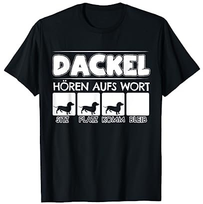 SteMi Kleidung Dackelbesitzer Geschenk - Dackel Hören Aufs Wort - Dachshund Rauhaardackel Zwergdackel T-Shirt Schwarz S Klassische Passform Crew-Ausschnitt Kurzarm Unisex Erwachsener Hundeliebhaber