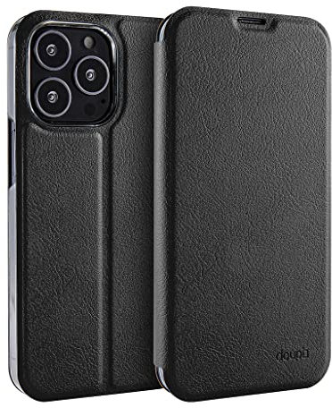 doupi Deluxe FlipCase per iPhone 13 PRO (6,1 Pollici), Protezione Custodia Ultra Slim Magnete Flip Cover Protettiva Book Style Etui Stare in Piedi Case, Nero