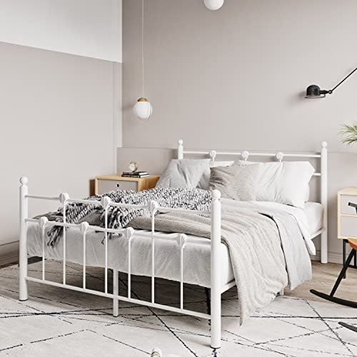 Panana Vintage Style 4FT6 Metal Bed Frame Modern Industrial in White Double Size