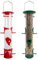 Urban Deco Hanging Plastic Tube Bird Feeder With 6 Ports - Niger Seed and Fat Ball Feeder With Steel Hanger - Weatherproof for Small Birds (Red + Green) 2 Pack
