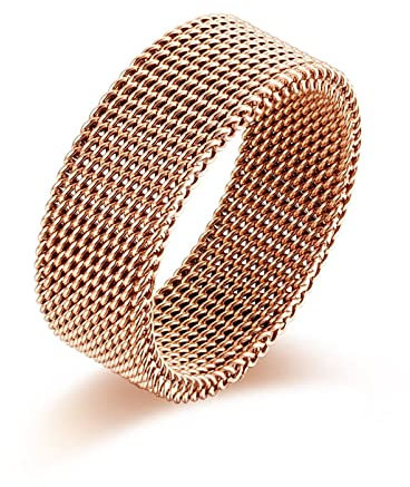 Aotiwe Ring Herren Vintage, Schmuck Herren Edelstahl Mesh Riemenmuster Roségold Größe 57 (18.1) Geschenk Beste Freundin