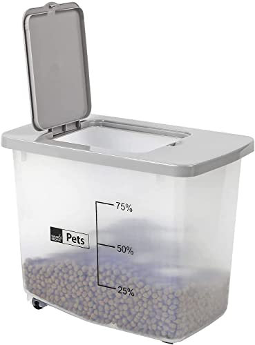 YORKSHIRE HOMEWARE 30L / 13KG Airtight Pet Food Storage Container Box Flip Top With Wheels Transparent Plastic Pet Dog Cat Animal Dry Food Seed Dispenser Bin L 45 x W 27.5 x H 36.5 cm (Grey)