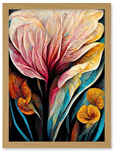 Doppelganger33 LTD Abstract Tropical Floral Bloom Acrylic Flower Artwork Framed Wall Art Print A4
