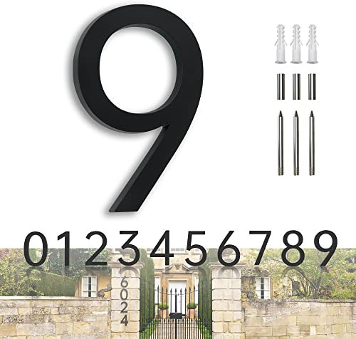 YLYOUNI Numeros Casa Exterior Modernos Negro 17,70cm,Números Flotantes Casa Exterior Acero Inoxidable 3D,Numeros para Puerta de Casa para Buzon,Hotel,Jardín,Calle - Número 9