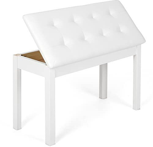 DEARJAG Piano Bench with Storage Piano Stool and Padded Cushion Wooden Duet Seat for Keyboard Piano Seat with Waterproof Non-Slip,White