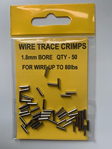 STAINLESS STEEL WIRE TRACE CRIMPS PACK OF 50-50/80/100/150/200lb SEA/PIKE (1.8mm bore for wire up to 80lbs)