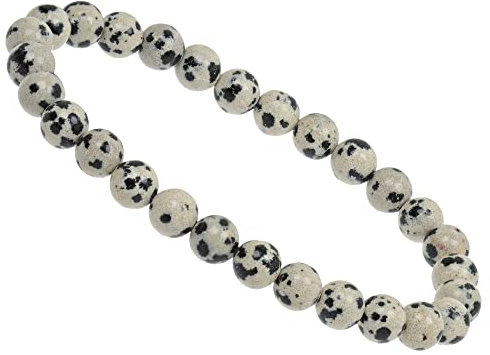 ELEDORO Stretch Armband aus echten Edelstein-Perlen (6mm) – Perlenarmband für stilvolle Eleganz (Dalmatiner Jaspis)