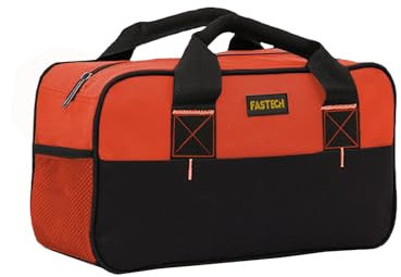 FASTECH 14 Inch Tool Bag, Small Wide Mouth Tool Tote Bag, Waterproof Tool Organizer Bag, Electricians Repairman Tools Tote Bag Double Fabric Storage Bag (Orange)