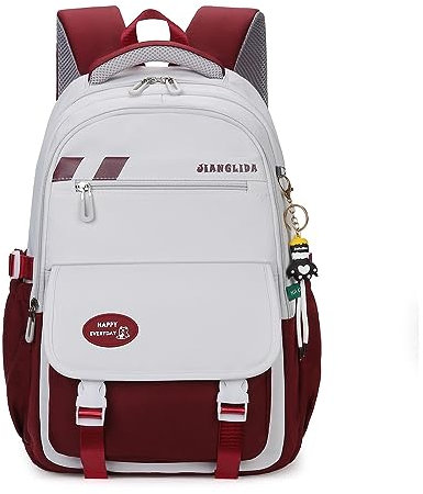 FANDARE Schulranzen Mädchen Junge Schulrucksack Daypacks Büchertaschen für Grund-, Mittel- und Oberschüler Rucksack Hochschule Damen Schultertaschen für Uni Reisen mit Plüsch-Accessoires Weinrot