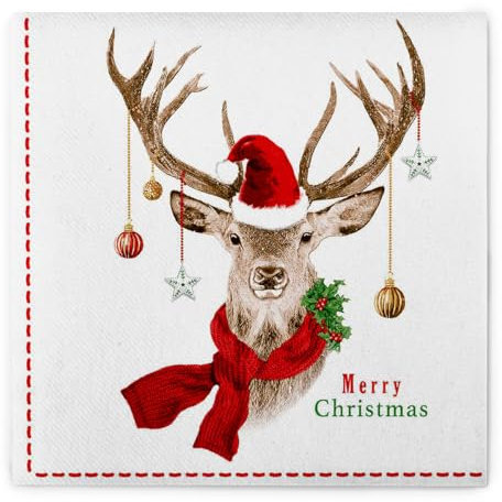 Mank Airlaid Servietten Janosch, 40 x 40 cm, 1/4-Falz, perfekt für Gastronomie und Feiern, stoffähnlich und saugstark, 50 Stück Weihnachten Merry Christmas