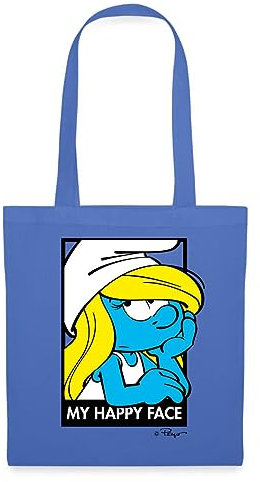 Spreadshirt Die Schlümpfe Schlumpfine Happy Face Stoffbeutel, One Size, Hellblau