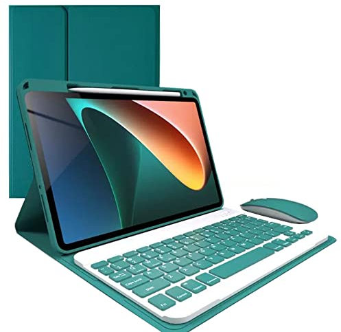 KMXDD Keyboard Case Mouse for iPad Mini A17 Pro 2024, iPad Mini 6th Generation Case with Color Keys Detachable Bluetooth Keyboard Cover with Pencil Holder (Dark Green)