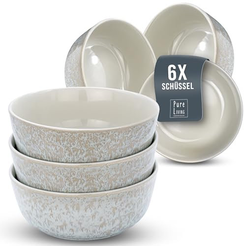 Ibiza Stoneware 6-Piece Cereal Bowl Set - Dishwasher and Microwave Safe - Cereal Bowls - Elegant Design - Dishes & Bowls - Pure Living in Light Beige