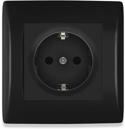 BSEED Steckdose Unterputz mit Steckklemme, Schuko Steckdose 1 Fach mit PC Rahmen, Einbausteckdose Unterputz 16Amp, Einzel Schutzkontakt Wandsteckdose Socket Schwarz - 80mm