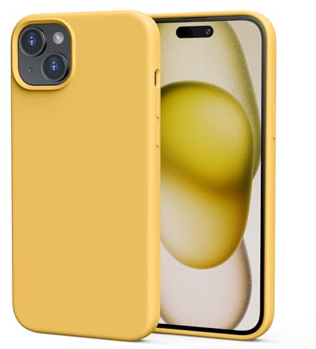 TIIXXA Silicone Case Designed for iPhone 15 plus Case 6.7 Inch, Soft Ultra Slim Protective Shockproof Liquid Silicone Phone Case Cover with Anti-Scratch Microfiber Lining Yellow