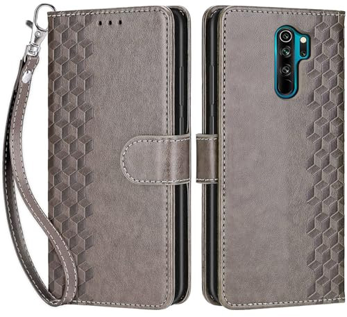 Handyhülle für Xiaomi Redmi Note 8 Pro Hülle, Premium PU Leder Flipcase Magnetverschlüsse Schutzhülle Klapphülle mit Kartenhalter Faltbare Brieftasche Hülle für Redmi Note 8 Pro Handyhülle - grau