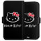 Flip Case kompatibel mit Apple iPhone 13 Handyhülle aus Kunst Leder schwarz Klapphülle Kawaii Fanartikel Hello Kitty