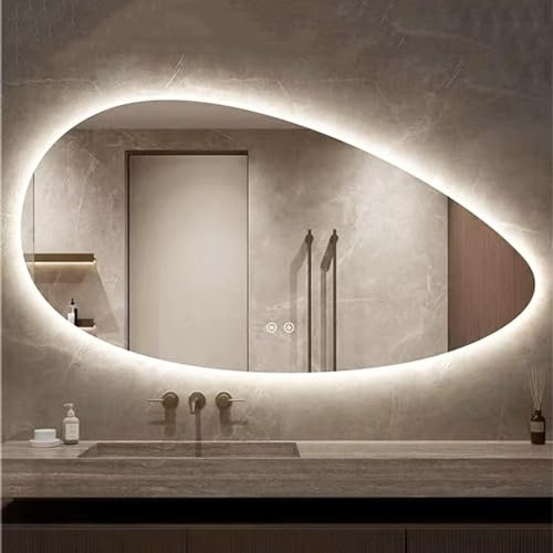 YFZNWHX Miroir Décoratif Asymétrique À LED for Salle De Bain, Miroir De Maquillage Mural Anti-buée À LED, Réglable 3000-6000K, Mémoire, Intensité Variable, Interrupteur Tactile (Size : 60x100cm)