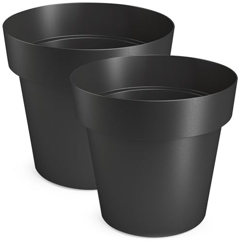 PECZEKO Pot de Fleurs Mat, Pot de Fleurs en Plastique, Pot de Fleurs décoratif pour Grandes et Petites Fleurs, Lot de 2 Pots de Fleurs, Pots de Fleurs, Pots pour Herbes, (2 pièces) Noir, ø 12 cm