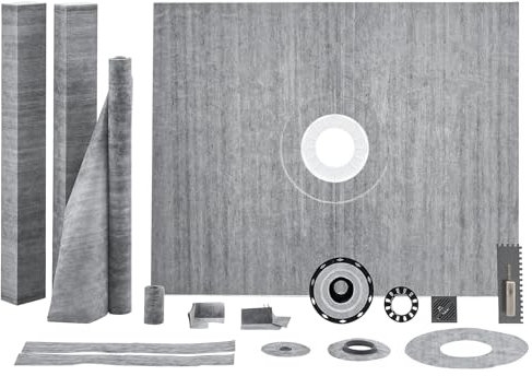 VEVOR Kit Cordolo Doccia 1219 x 1524 mm Kit Piatto Doccia con Flangia Centrale da 50,8 mm Membrana Impermeabile, Griglia in Acciaio Inossidabile e Sigillante per Giunti, Adatti per Bagno